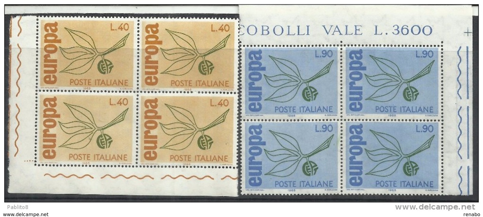 Italia 1965; EUROPA, Serie Completa In Quartine D' Angolo. - 1961-70:  Nuovi