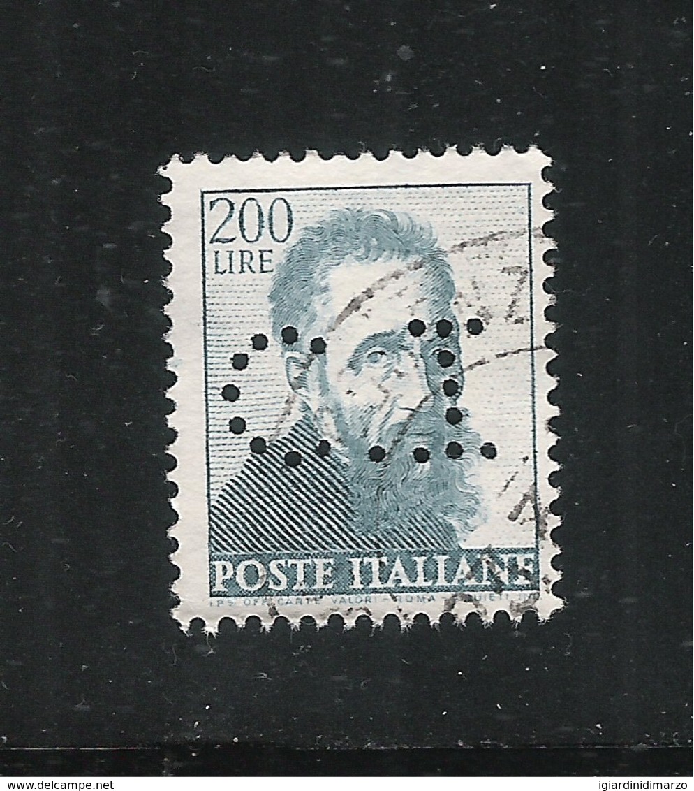 PERFIN ITALIA REPUBBLICA - 1961: MICHELANGIOLESCA - Valore Da Lire 200 Usato (PERFIN) - In Ottime Condizioni. - Perforiert/Gezähnt