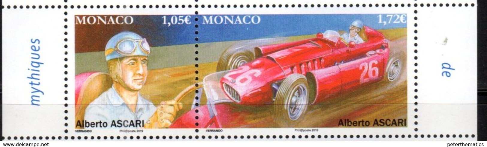 MONACO, 2019, MNH, CAR RACING, F1, LEGENDARY F1 DRIVERS, ALBERTO ASCARI, 2v - Cars