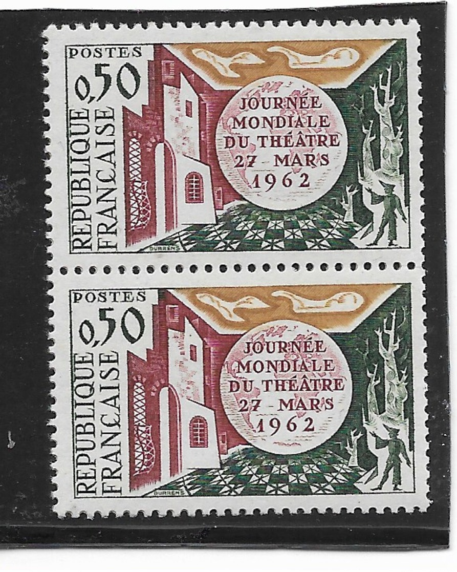 0,50f Théatre N° 1334b**, Paire Avec Variété "SANS LE POLE SUD" - Neufs