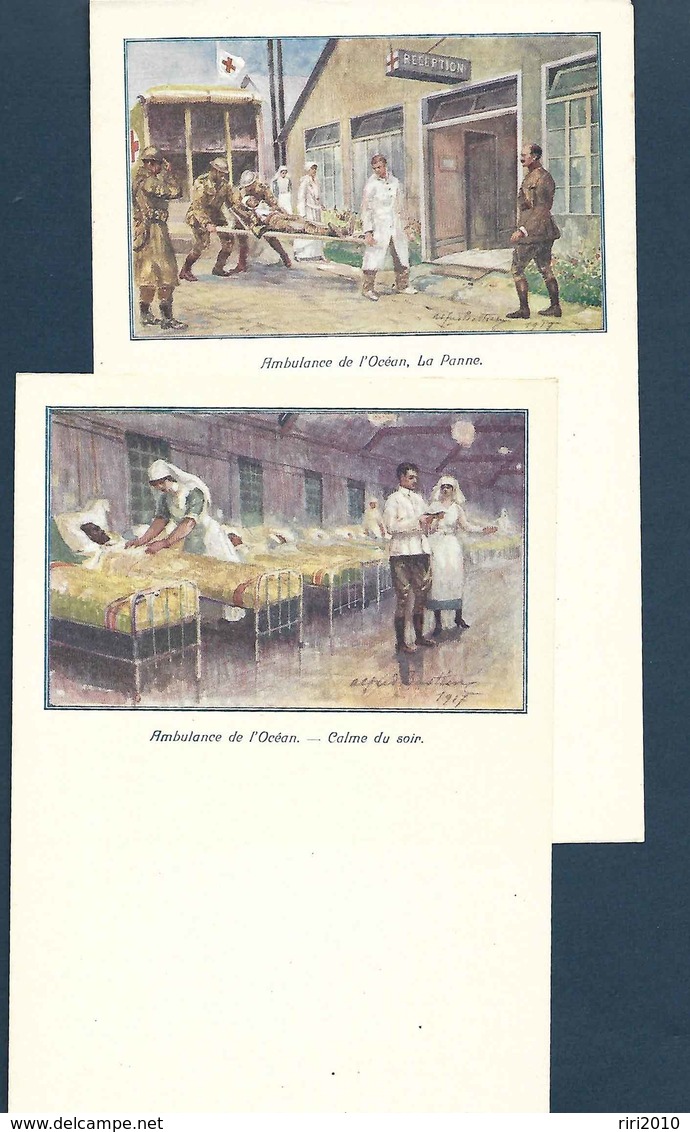 1914-18 - 5 Feuillets De Papier à Lettres - Ambulance De L'Océan La Panne - Illustrés Par Alfred Bastien 1917 - Non Classés