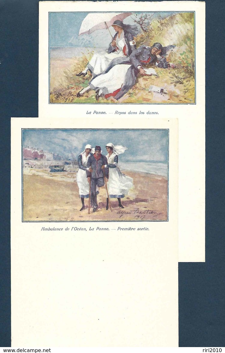 1914-18 - 5 Feuillets De Papier à Lettres - Ambulance De L'Océan La Panne - Illustrés Par Alfred Bastien 1917 - Non Classés