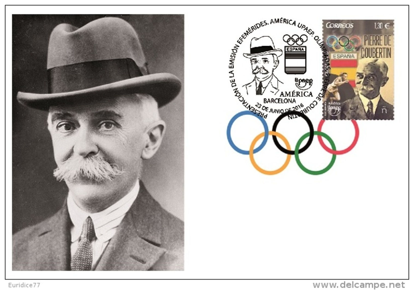 Spain 2016 - América UPAEP. Olimpiadas. Baron Pierre De Coubertin Maximum Postcard - Otros & Sin Clasificación