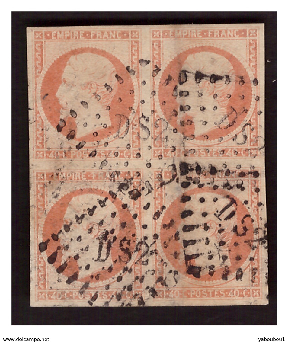 Timbre N° 16 En Bloc De 4 Obl. Pli Sur La Paire De Droite - 1853-1860 Napoléon III.