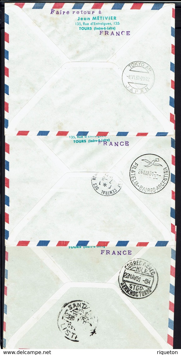 Monaco - 1961 - Lot De Trois Enveloppes 1er Vol Lufthansa Et Japan Air Lines Pour Buenos Aires, Tokio, Santiago - B/TB - - Lettres & Documents