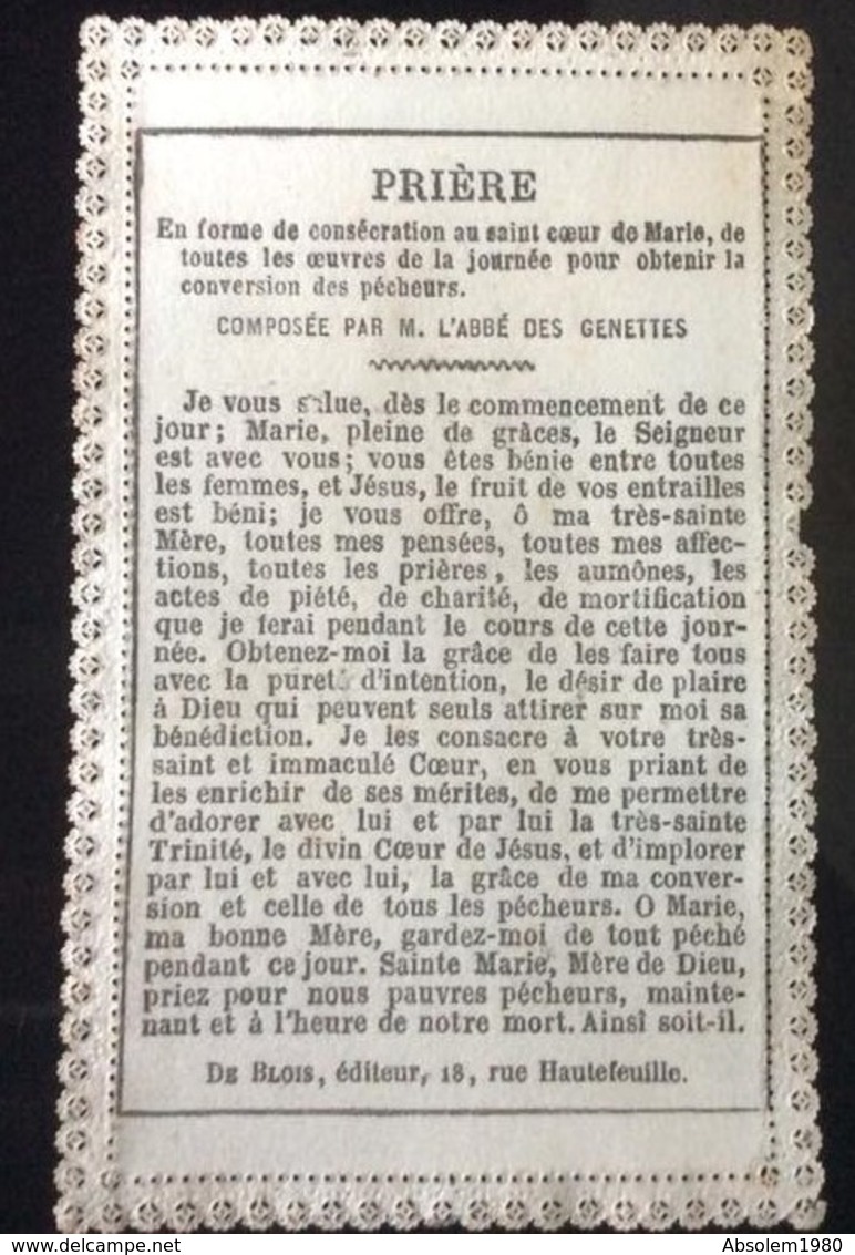 CANIVET ANCIEN NOTRE DAME VICTOIRES DE BLOIS DENTELLE LACE HOLY CARD SANTINI DEVOTIEPRENTJE IMAGE PIEUSE - Santini