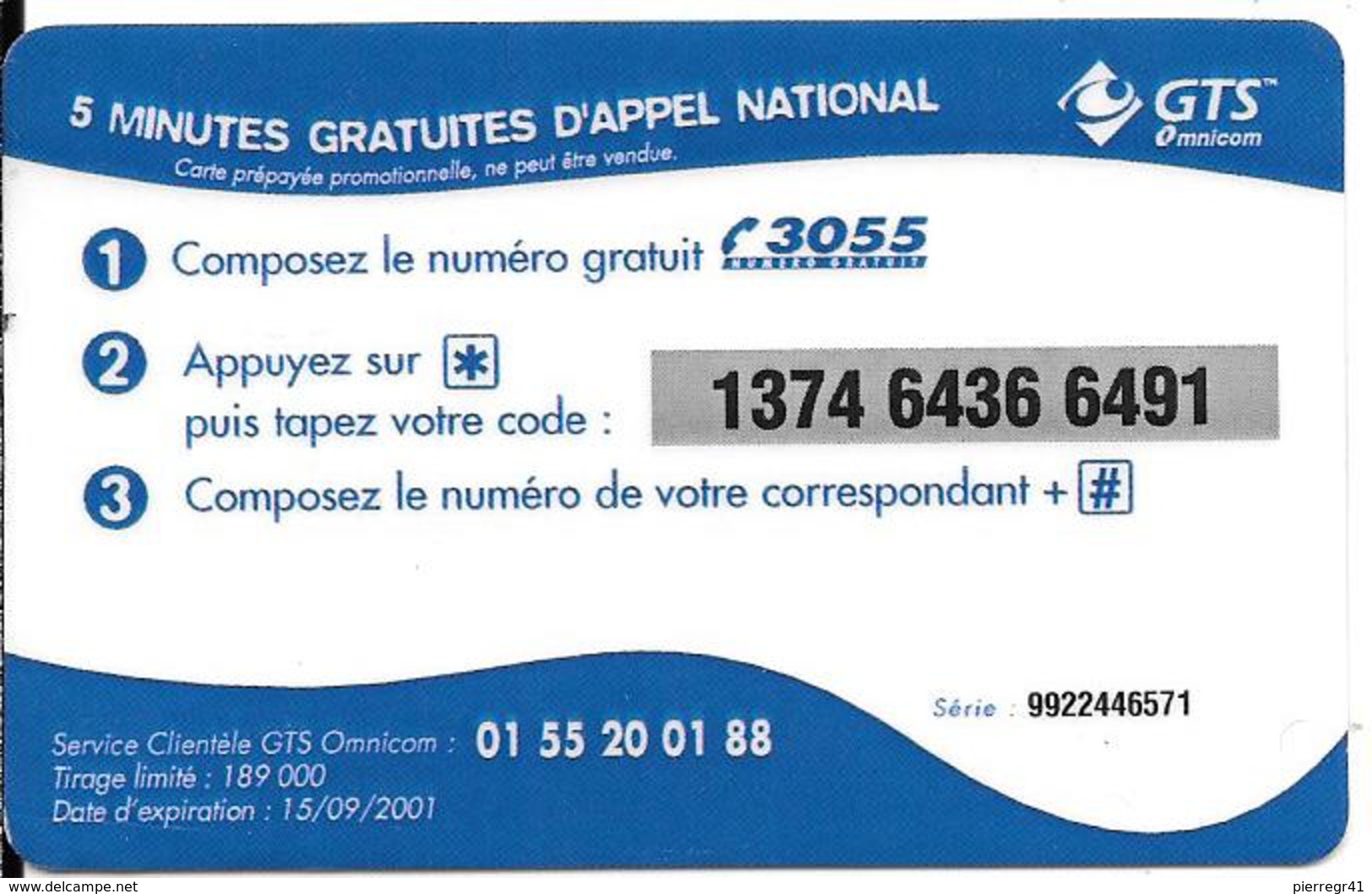 CARTE-PREPAYEE-5MN-OFFERT ES-GTS-OMNICOM-BONBONS MMN-15/09/2001- T B E- - Autres & Non Classés