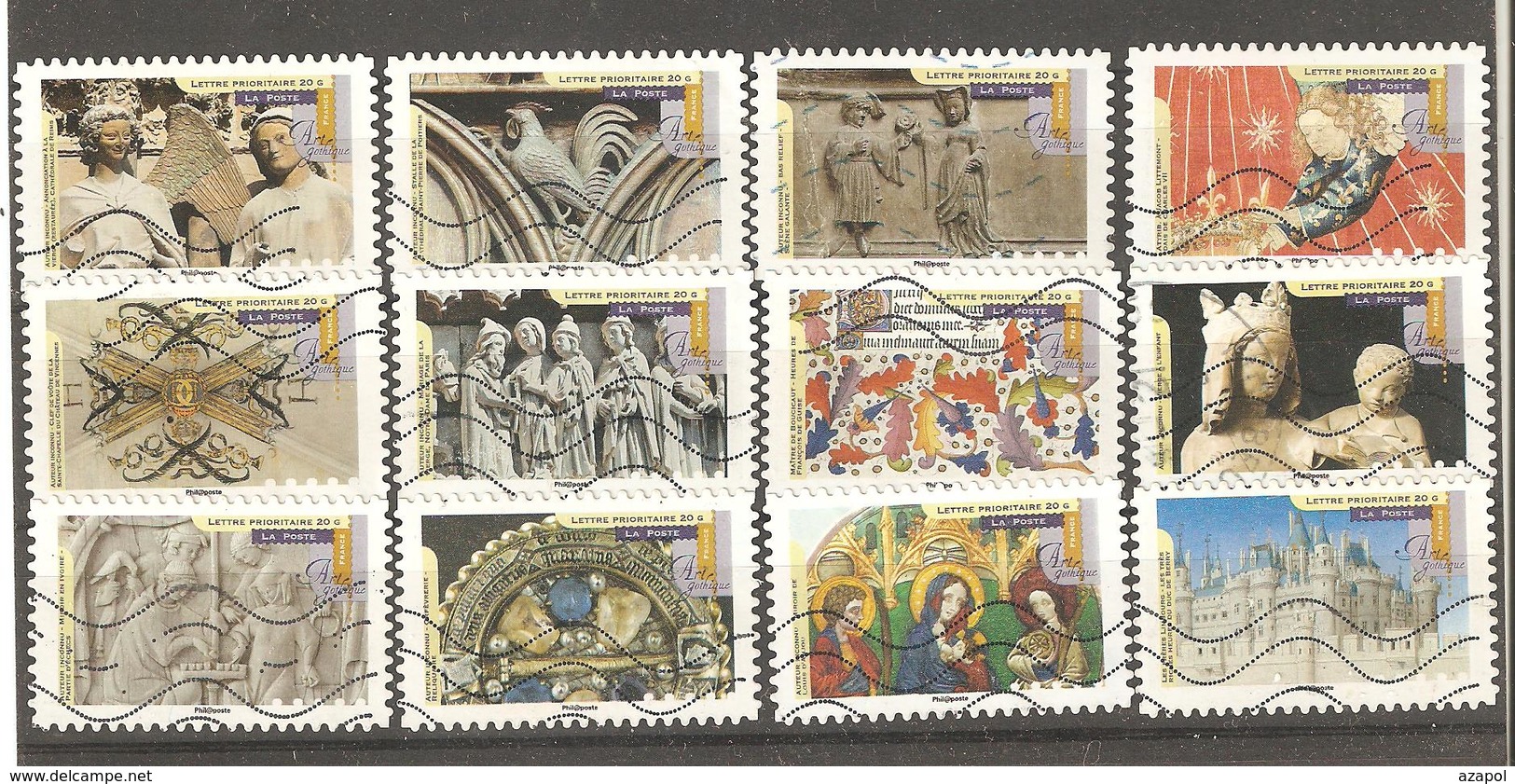 France: Full Set Of 12 Used Stamps, Gothic Art, 2015 - 2010-.. Matasellados