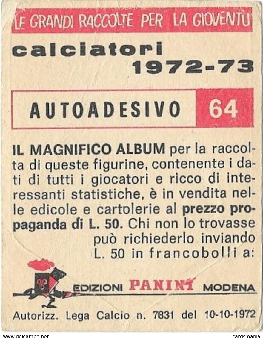 SCUDETTO CAGLIARI PANINI 1972/73 N° 64 Nuovo Con Velina - Edizione Italiana