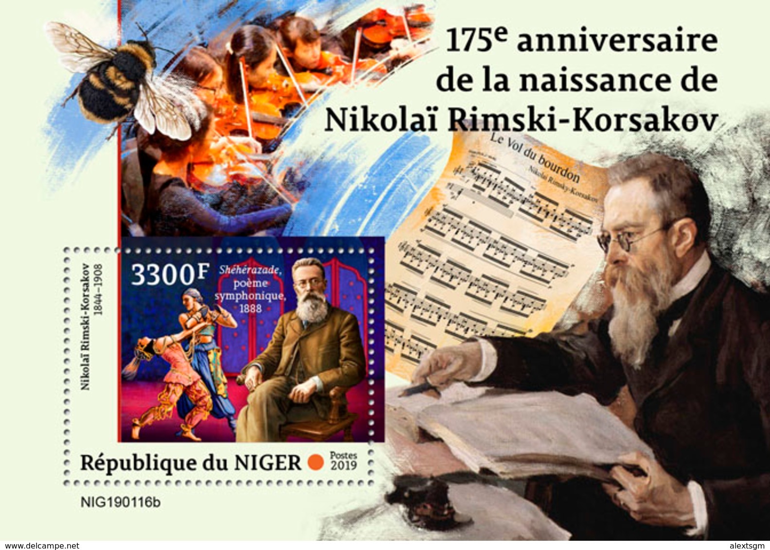 NIGER 2019 - Rimsky-Korsakov, Bumble Bee S/S. Official Issue - Honeybees