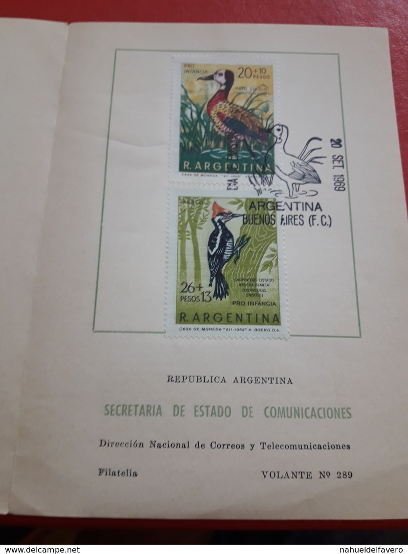 Argentina Volante Dia De Emision Serie Pro Infancia Con Sello De Pato Y Pajaro Carpintero - Carnets