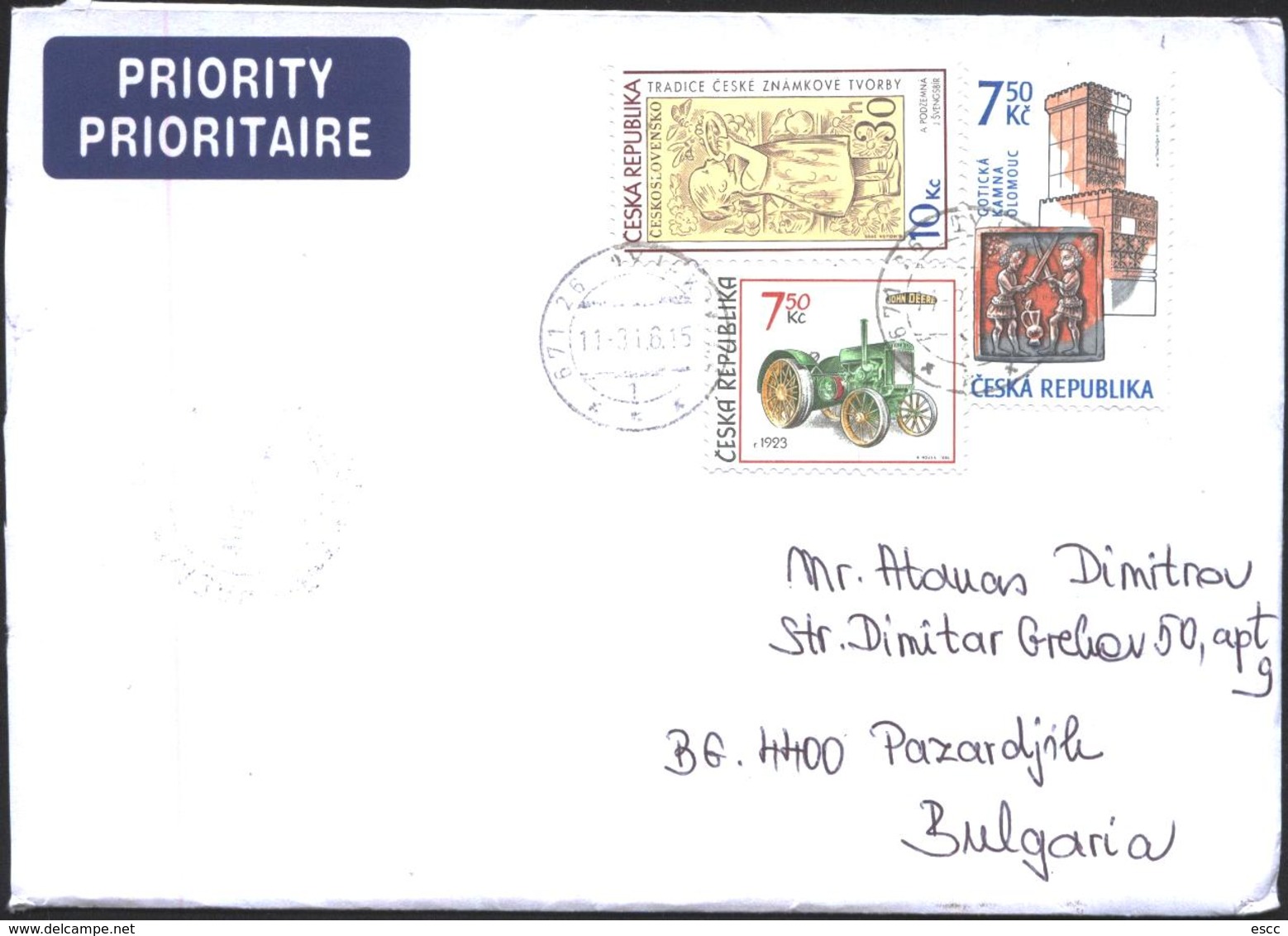 Mailed Cover (letter) With Stamps Tractor 2005 Stamp On Stamp Architecture  From Czech To Bulgaria - Briefe U. Dokumente