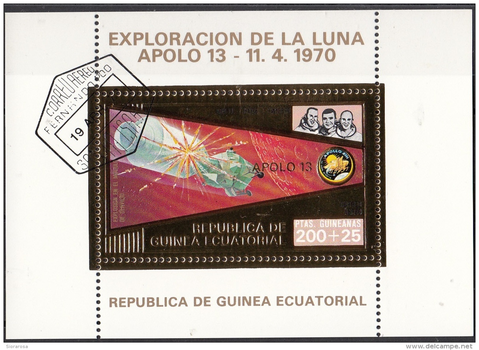 Bf. 61 Guinea Equatoriale 1973 Apollo 13 Gold Art Sheet Astronauti Lovell Haise Swigert Perf. - Guinea Equatoriale