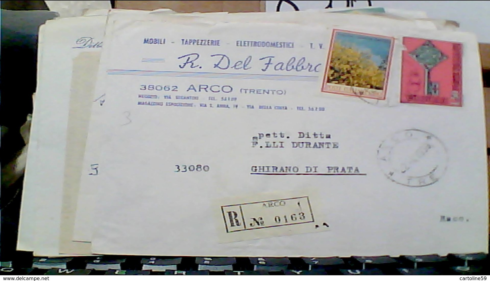 ARCO TRENTO DITTA MOBILIFICIO MOBILI TAPEZZIERE DEL FABBRO BUSTA VB1969 RACCOMANDATA 50 LIRE CEPT +180 GINESTRA  HB9245 - Trento