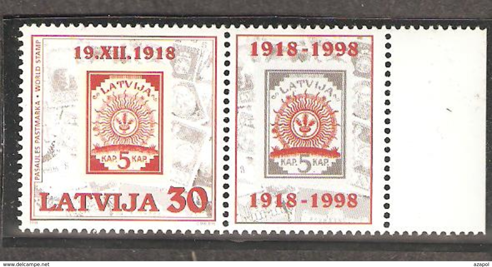 Stamp History: Mint Stamp With Coupon, Latvia, 1998, Mi#487, MNH  (DA21-LVm) - Briefmarken Auf Briefmarken