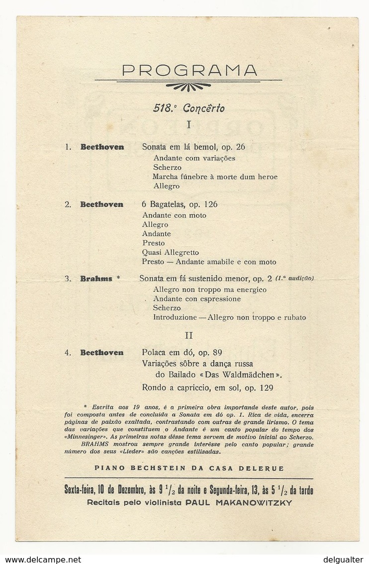 Program - Portugal - Orpheon Portuense - 29 Novembro 1937 - Eduard Erdmann - Programmes