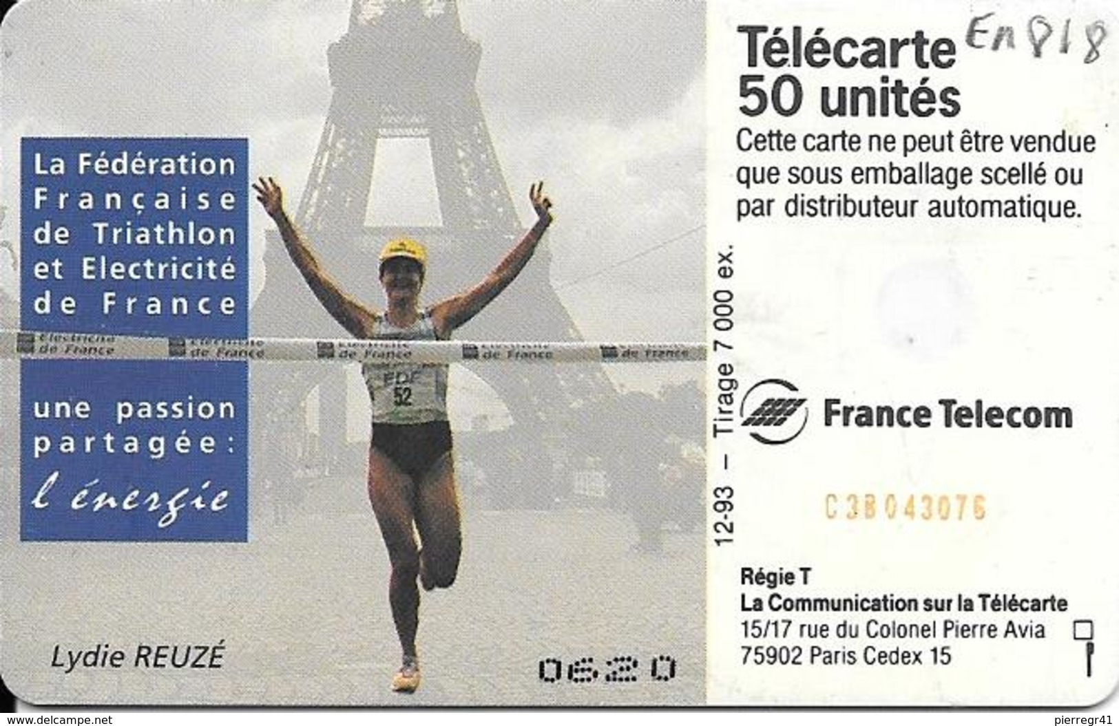 CARTE-PUCE-PRIVEE-PUBLIC- 50U-EN818a-SC7-12/93-EDF-TRIATHLON-V° N°0620-Utilisé-TBE- - 50 Unités   