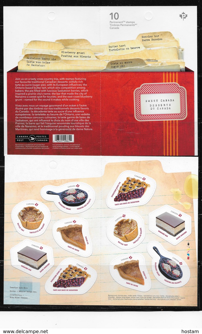 CANADA, 2019, SWEET CANADA, DESSERTS DU CANADA  Booklet  Of 10 - Blocks & Sheetlets