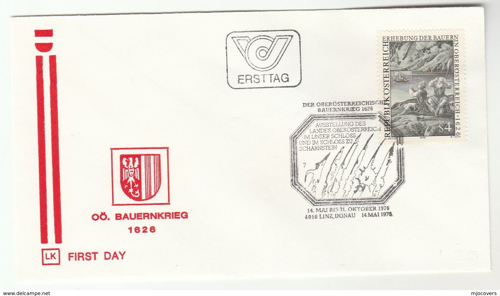 1976 Linz Special FDC SAILING SHIP PEASANTS WAR Stamps AUSTRIA Cover Heraldic - FDC