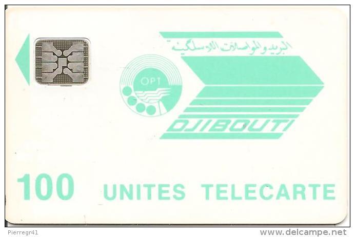 CARTE-PUCE-OPT-DJIBOUTI-100U--SC4-Trou 6mm-VERTE PALE-SCHLUM-V° N° 5 Ge 40220 1--0 Envers-UTILISE-TBE - Gibuti