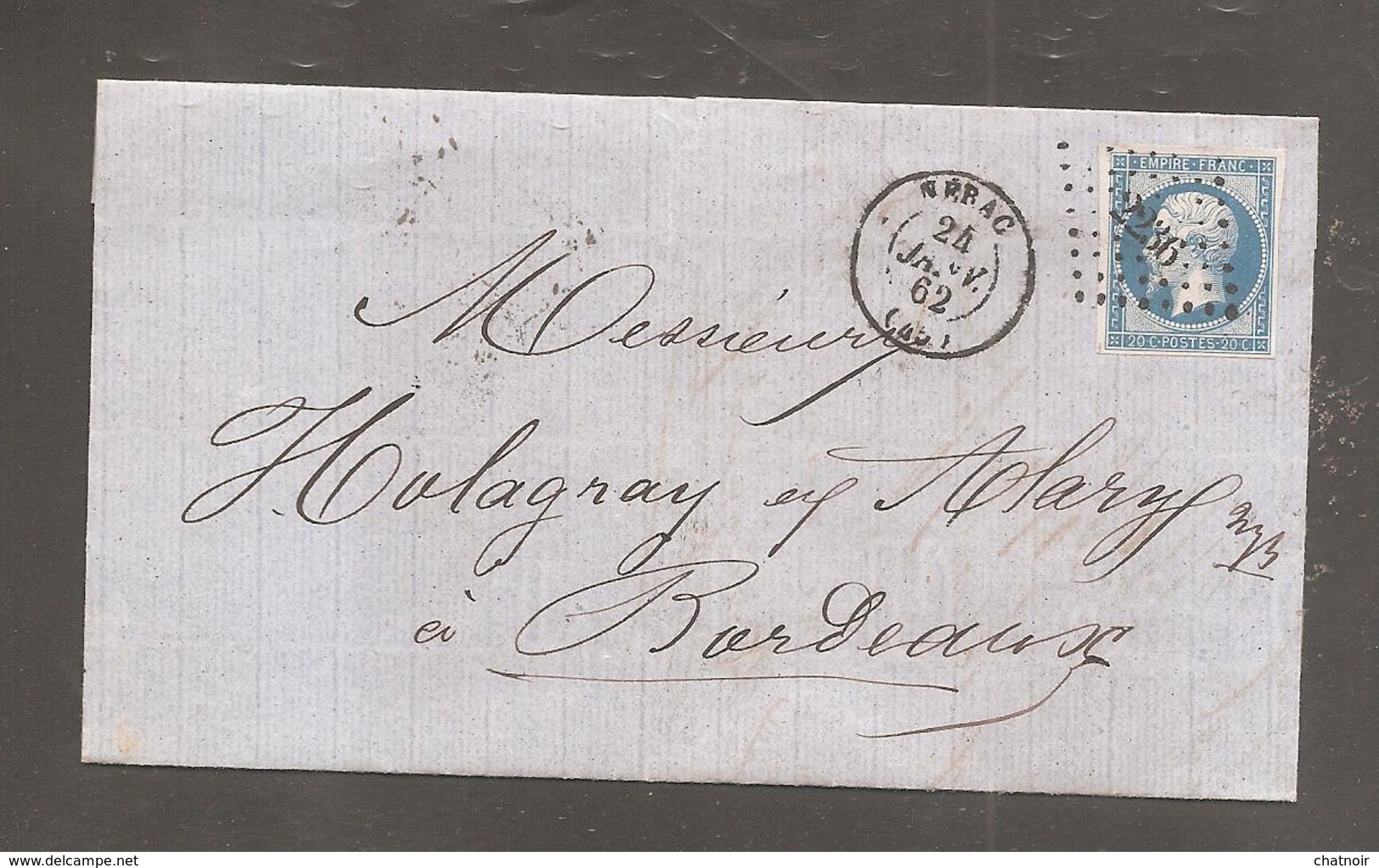 Lettre De NERAC   Janv 1862   Pc  2236 Sur 20c Empire Pour Bordeaux - 1853-1860 Napoleon III