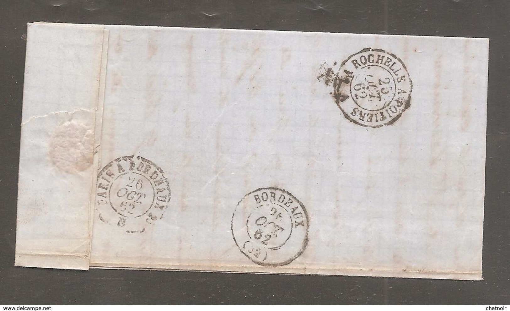 Lettre De ROCHEFORT SUR MER  1862  20c Empire Pour Bordeaux / Au Dos "la Rochelle A Poitier A " - 1862 Napoleon III