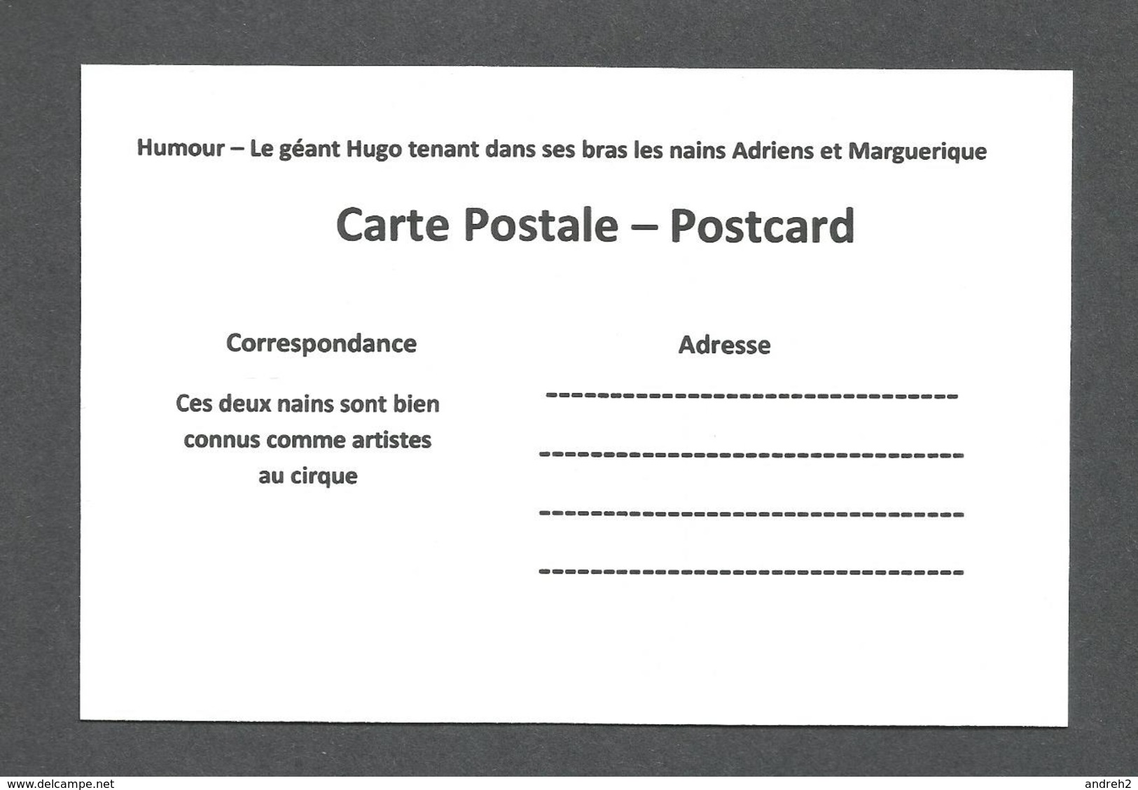 HUMOUR - LE GÉANT HUGO TENANT DANS SES BRAS LES PETIT NAINS ADRENS ET MARGUERIQUE ARTISTE BIEN CONNUS AU CIRQUE - Humour