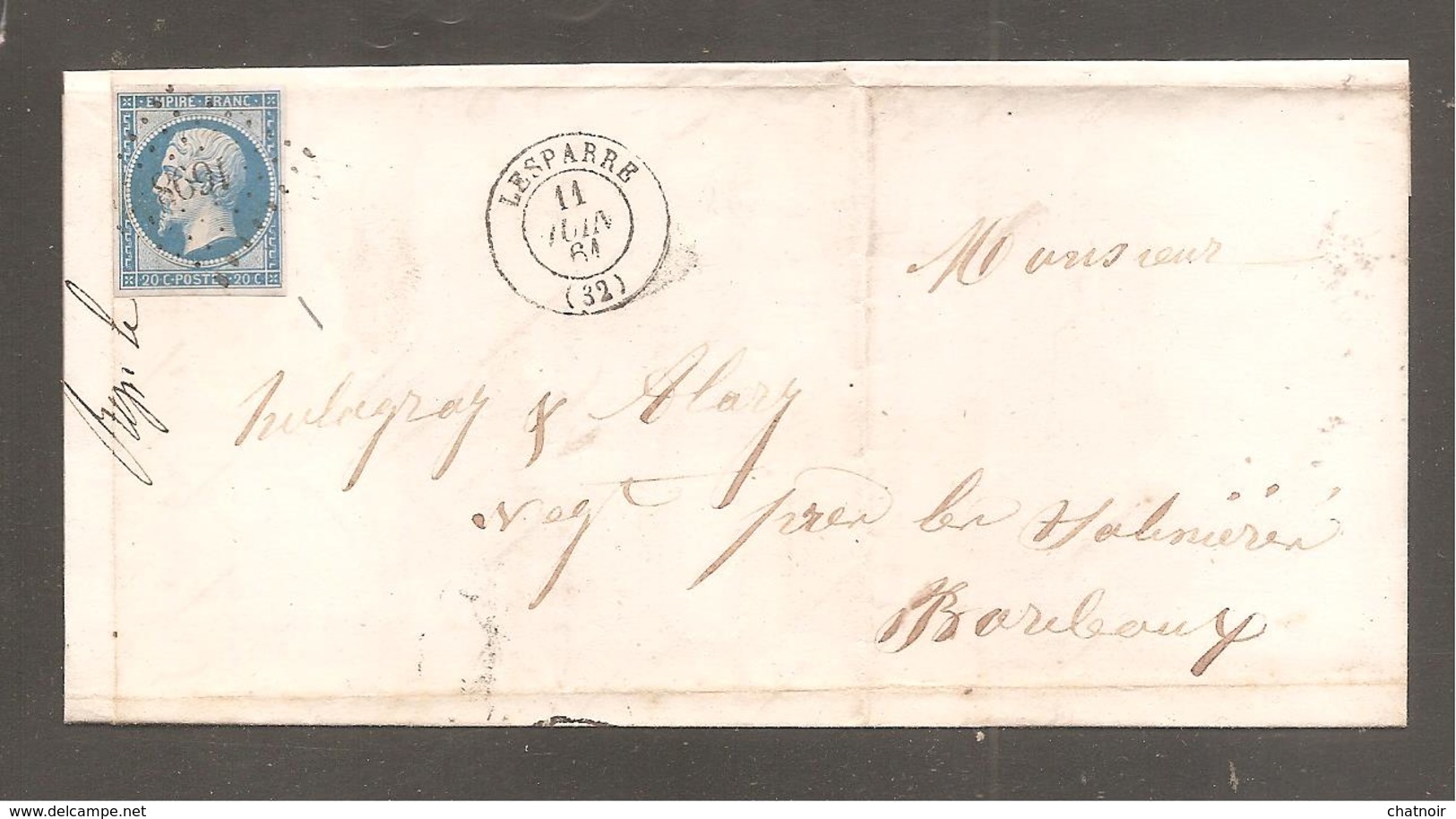 Lettre De   LESPARRE  1861  20c Empire Pour Bordeaux - 1853-1860 Napoleon III