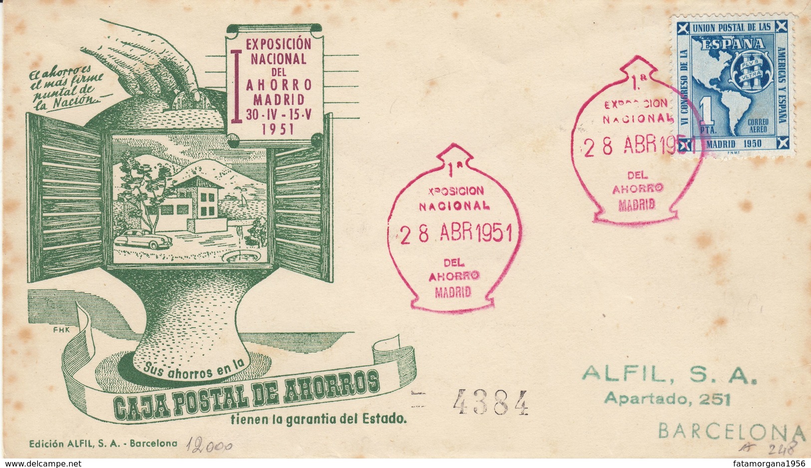 ESPAÑA - SPAGNA - SPAIN - ESPAGNE - 1951 - Busta Con Annullo Primo Giorno Esposizione Nazionale Del Risparmio - FDC