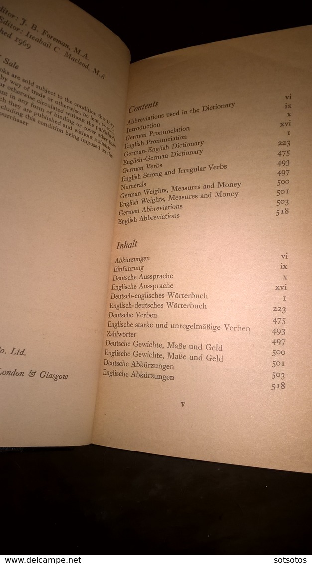 ENGLISH-GERMAN  GERMAN-ENGLISH DICTIONARY: J. KLARK - Ed. COLLINS (London 1969) - Half Leather Bound  - 526 Pages - Woordenboeken