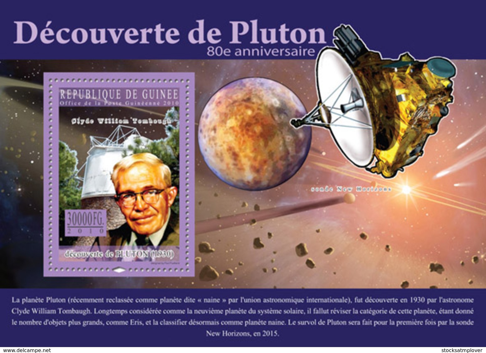 Guinea 2010  Discovery Of  Pluton, Space  ,Clyde William Tombaugh, American Astronomer - Guinea (1958-...)