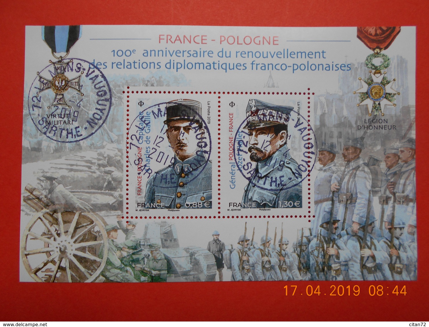 FRANCE 2019   Feuillet  FRANCE-POLOGNE 100eme Ann.Relations Diplomatiques   Beaux Cachest  Ronds Sur Timbres Neufs - Oblitérés