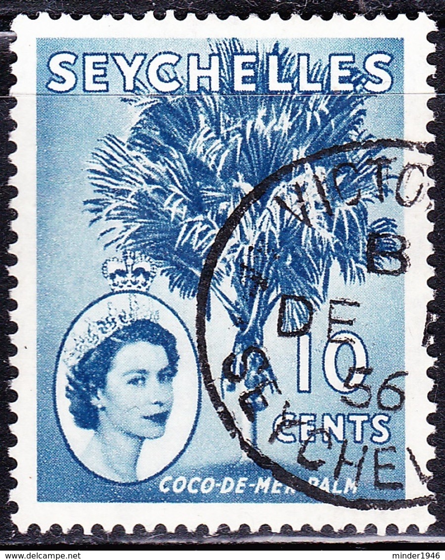 SEYCHELLES 1956 QEII 10c Chalky Blue SG176a FU - Seychelles (...-1976)