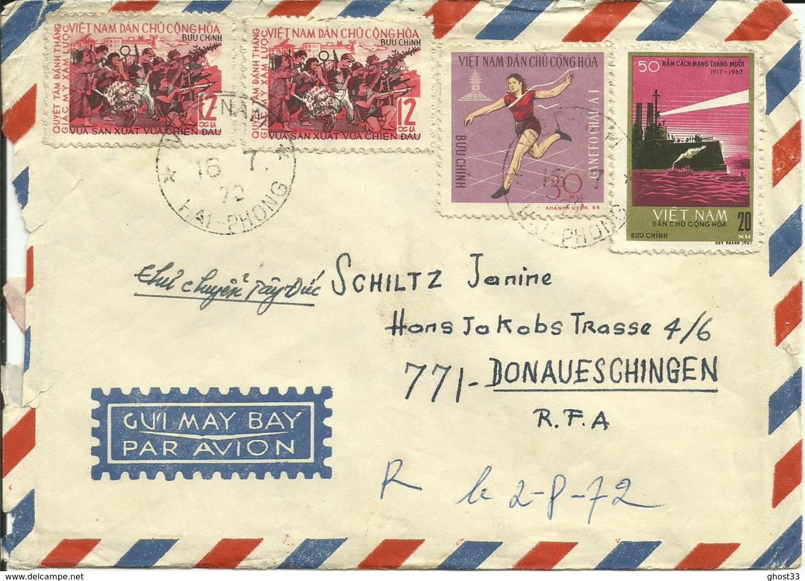 VIÊTNAM - 1972 - LETTRE DE HAI-PHONG À DONAUESCHINGEN (RFA) - Viêt-Nam