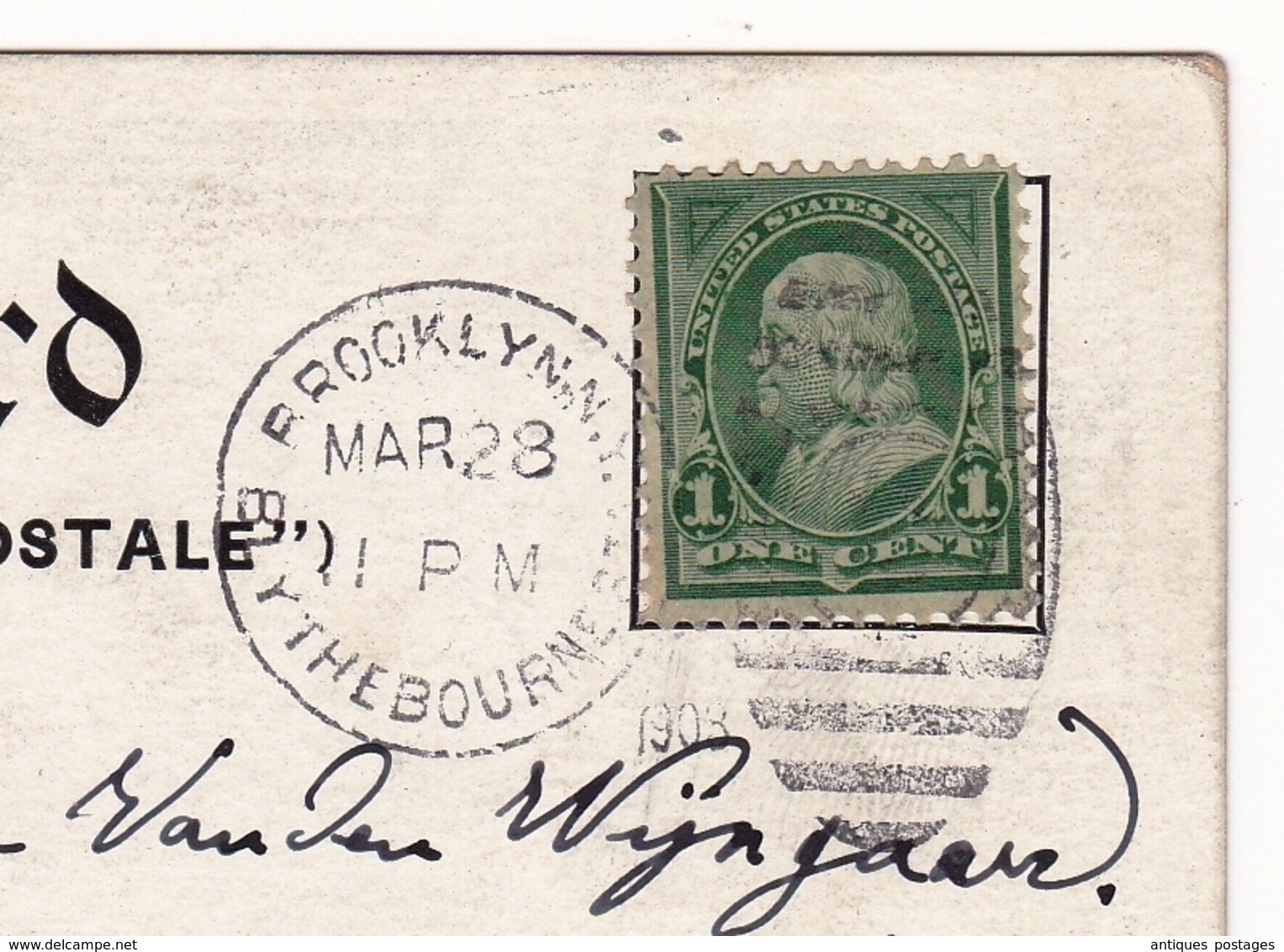 Post Card Brooklyn New York USA Anvers Antwerpen Belgique Taxe One Cent Benjamin Franklin - Briefe U. Dokumente