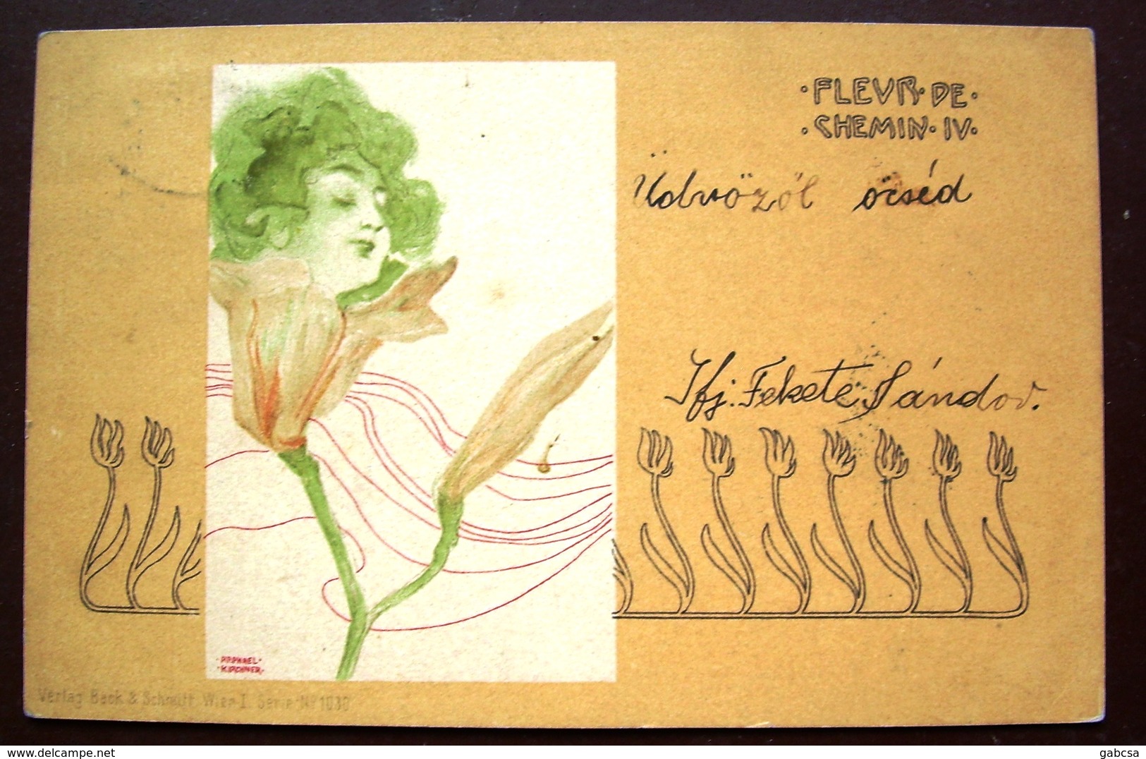 Original Raphael Kirchner Art Nouveau Litho Postcard Fleur De Chemin IV. - Kirchner, Raphael