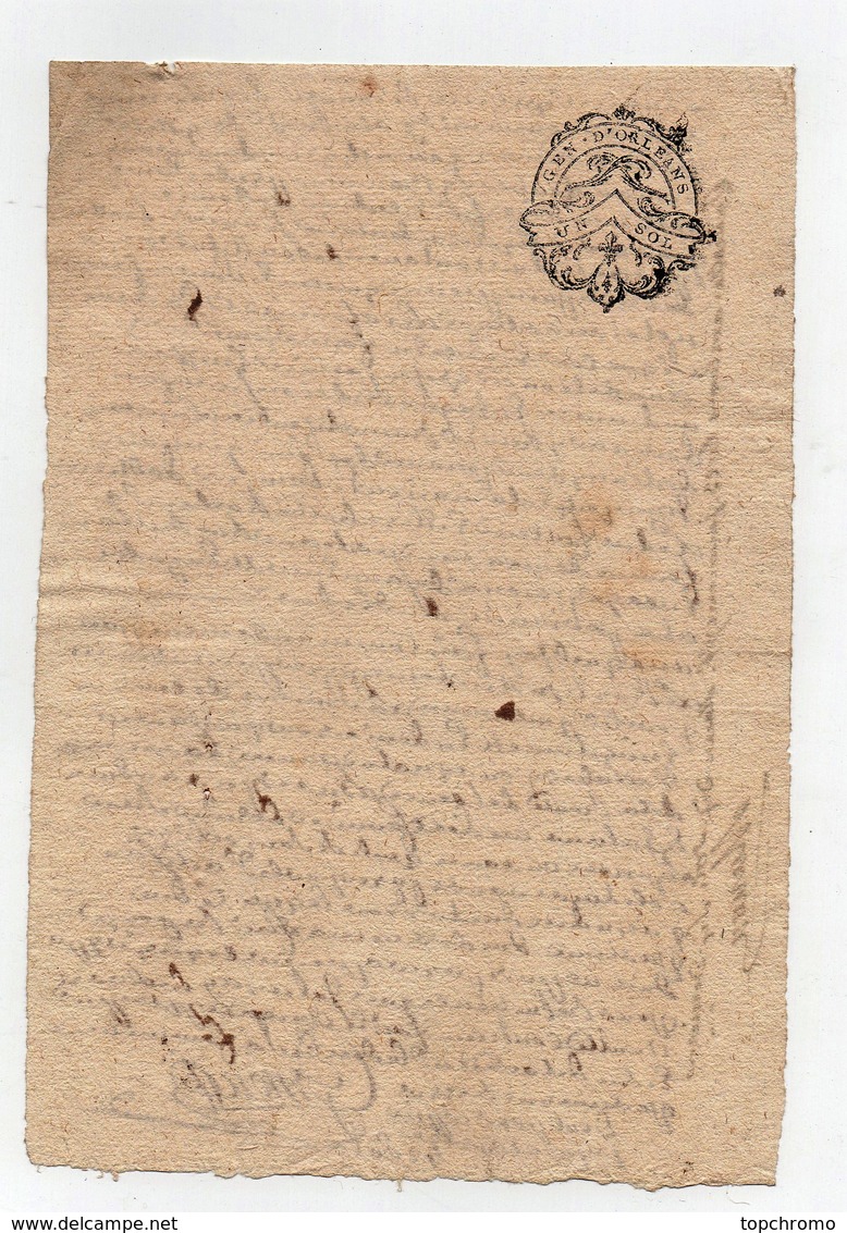 Acte Notarial Notaire Manuscrit Cachet Généralité D'Orléans Un Sol Au Dos 1766 - Matasellos Generales
