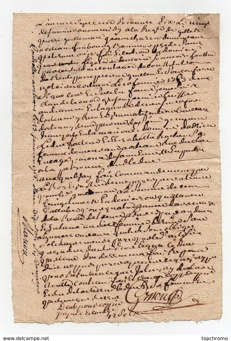 Acte Notarial Notaire Manuscrit Cachet Généralité D'Orléans Un Sol Au Dos 1766 - Matasellos Generales