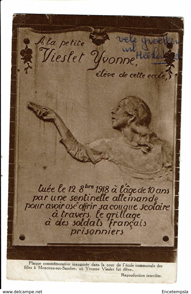 CPA - Carte Postale -Belgique- Monceau Sur Sambre- Plaque Commémorative Où Y. Vieslet Fut Tuée-VM2331 - Charleroi