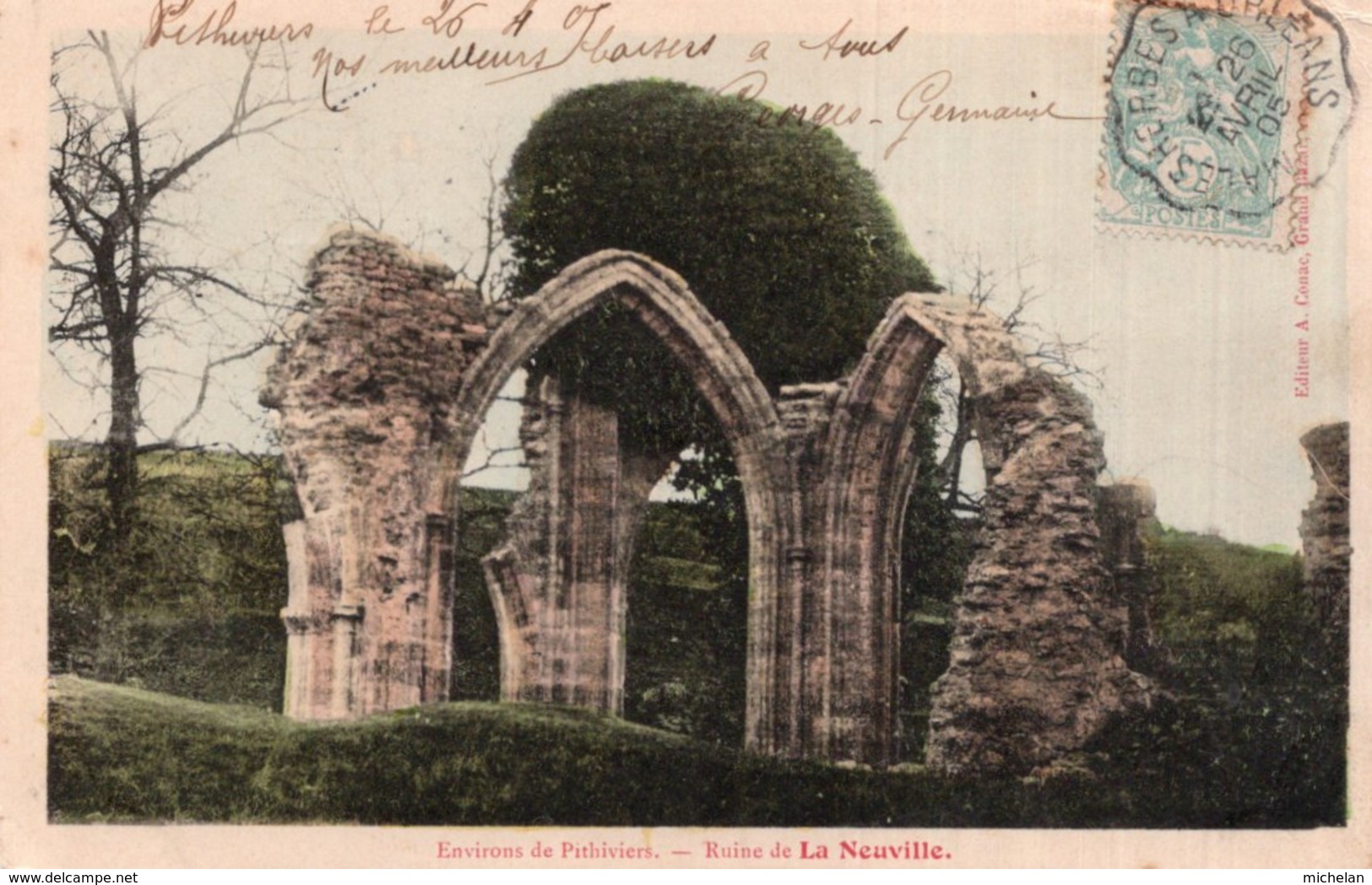 CPA   45   ENV. DE PITHIVIERS----RUINE DE LA NEUVILLE---1905 - Other & Unclassified