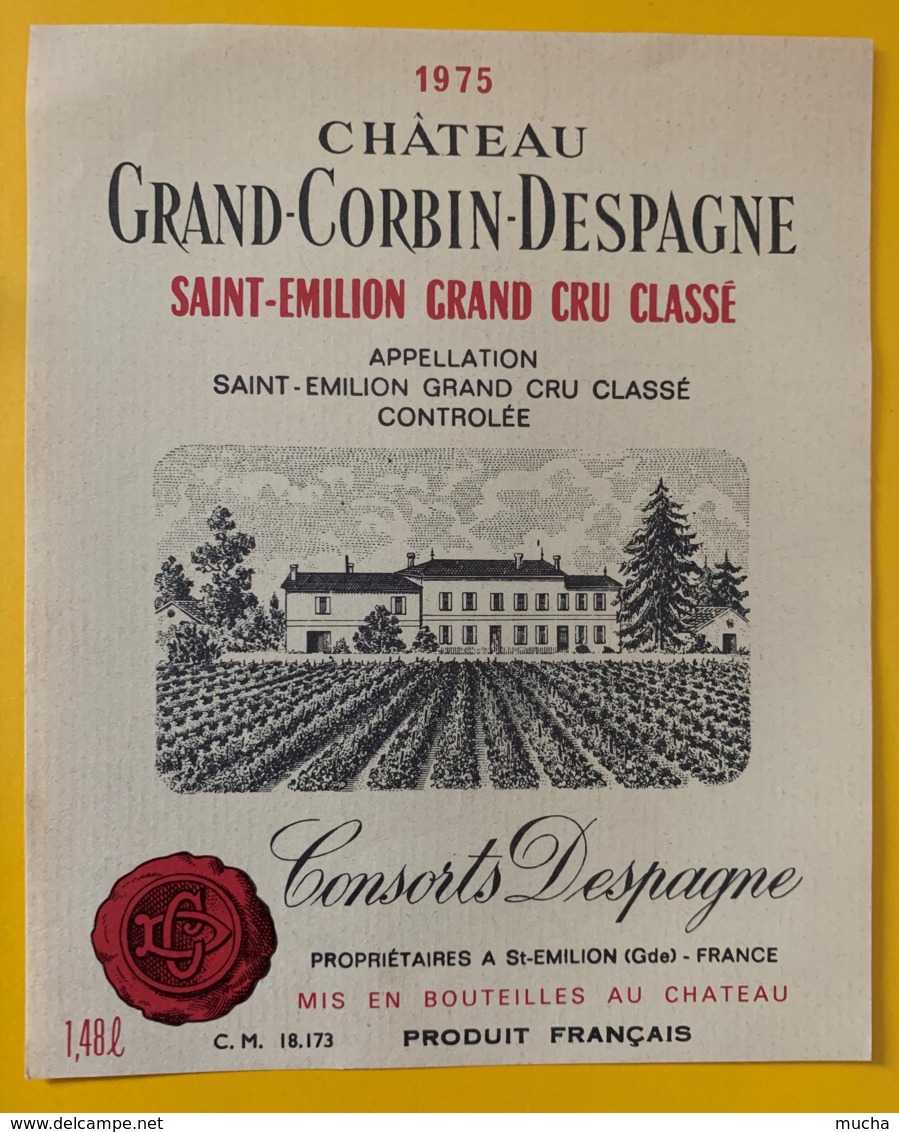 10380 - Château Grand-Corbin -Despagne 1975  Saint Emilion 1.48l - Bordeaux