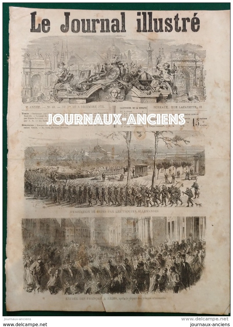 1872 REIMS EVACUATION DES TROUPES ALLEMANDES - AU PAYS DU PETROLE OIL CRECK - SAINTE CECILE -  LE JOURNAL ILLUSTRÉ - 1850 - 1899