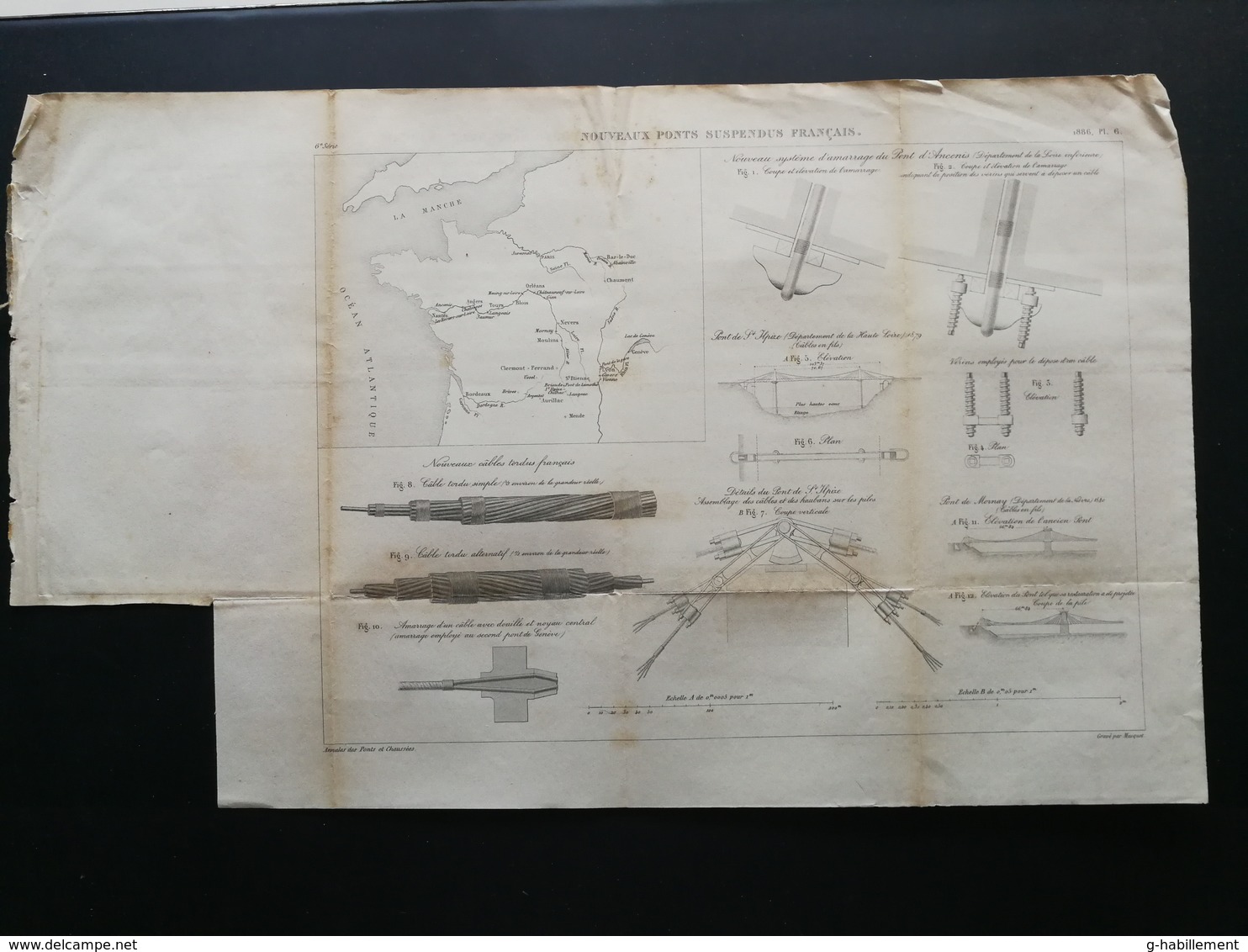 ANNALES DES PONTS Et CHAUSSEES (France Centrale) - Nouveaux Ponts Suspendus Français - Gravé Par Macquet - 1886 (CLD13) - Travaux Publics