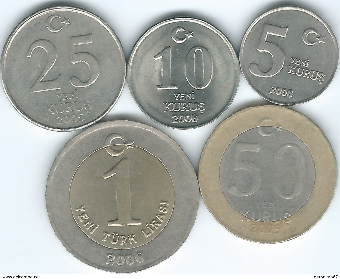 Turkey - Yeni - 5 (2006) 10 (2006) 25 (2005) & 50 Kurus (2005); 1 Lira (2006) (KMs 1165-1169) - Turkey