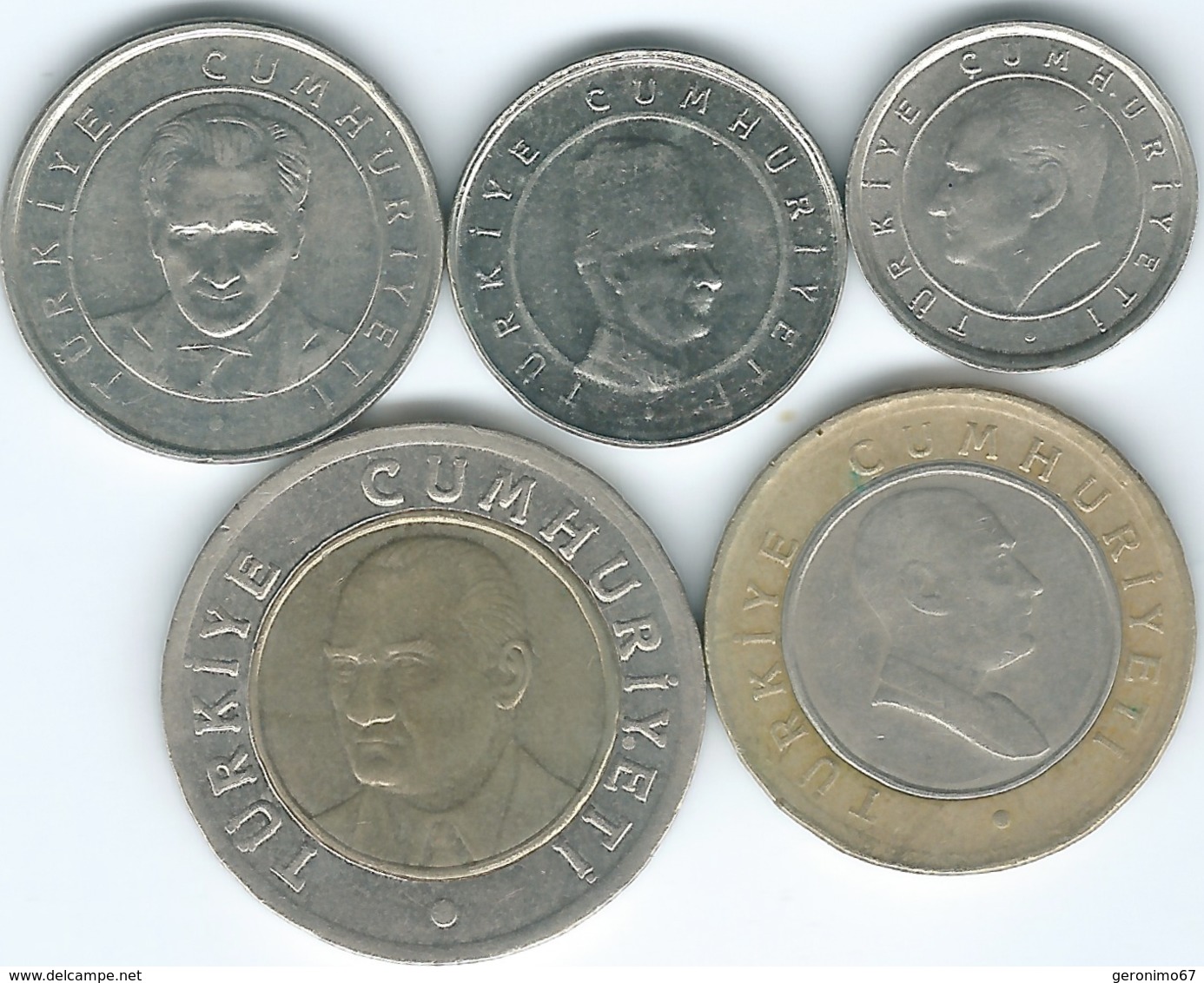 Turkey - Yeni - 5 (2006) 10 (2006) 25 (2005) & 50 Kurus (2005); 1 Lira (2006) (KMs 1165-1169) - Turkey