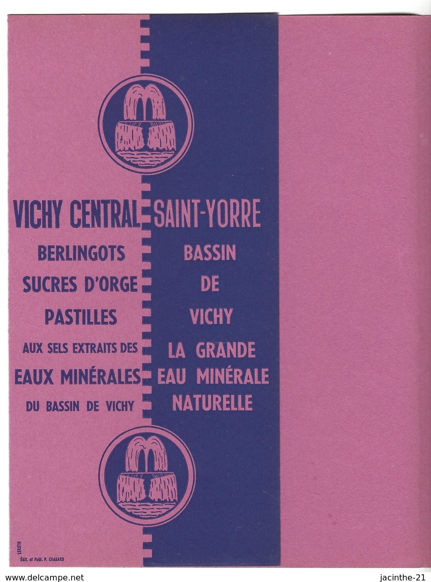 Protège-cahier Eau Minérale Naturelle VICHY SAINT-YORRE / Pastille Berlingot Sucre D'orge / Carte De France Départements - Protège-cahiers