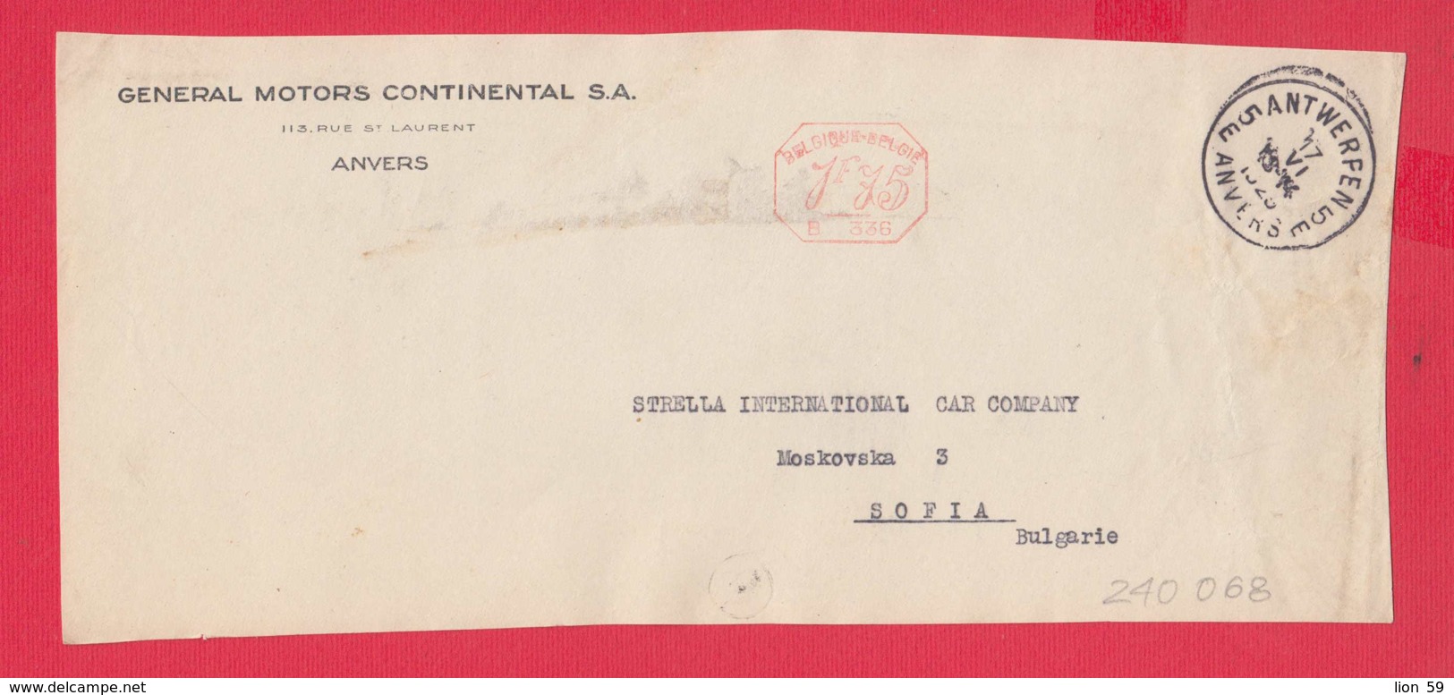 240068 / Belgium - ANVERS 1929 -  1.75 F. (B. 336) - GENERAL MOTORS CONTINENTAL S.A. - Franking Machine , EMA - ...-1959