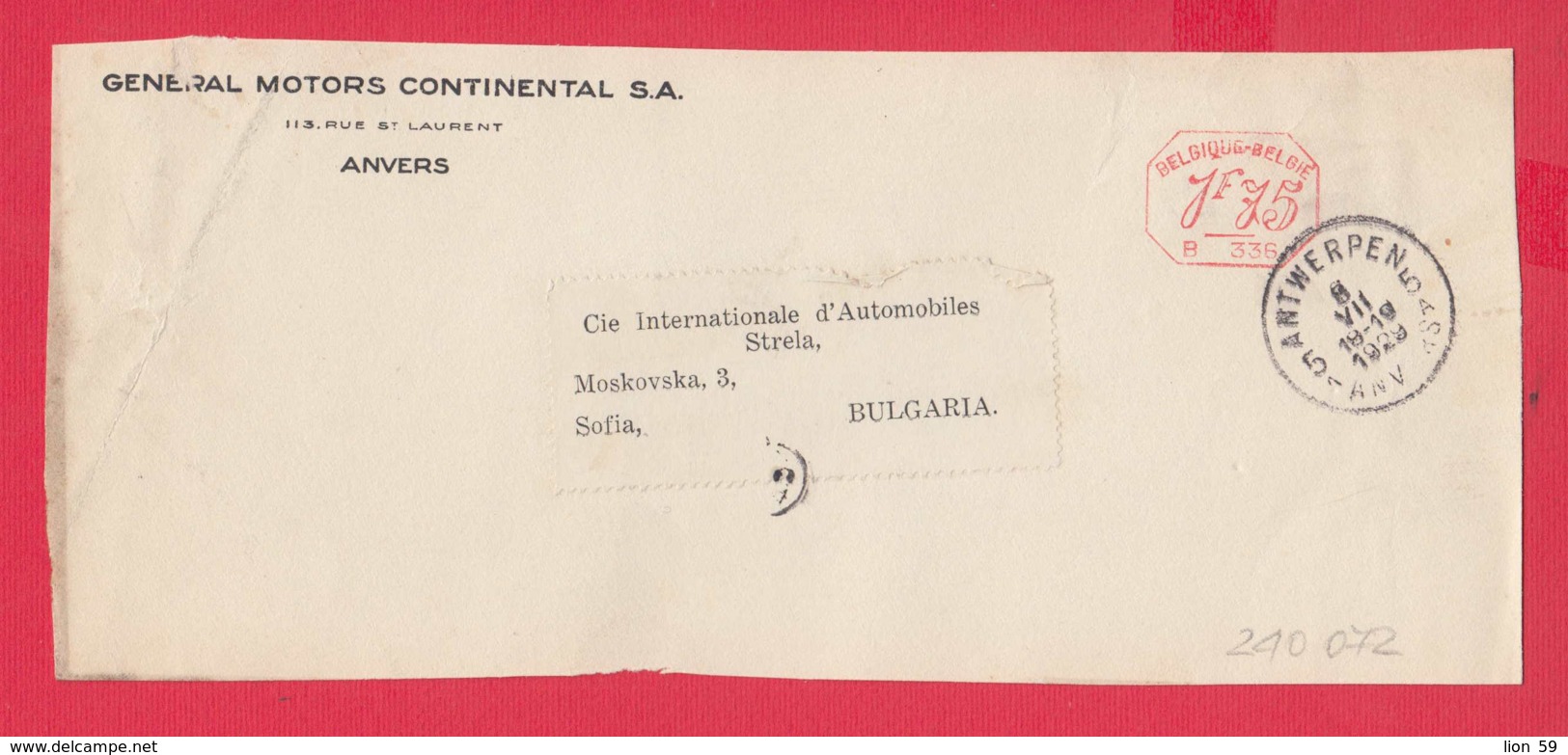 240072 / Belgium - ANVERS 1929 - 1.75 F. (B. 336) - GENERAL MOTORS CONTINENTAL S.A. - Franking Machine , EMA - ...-1959