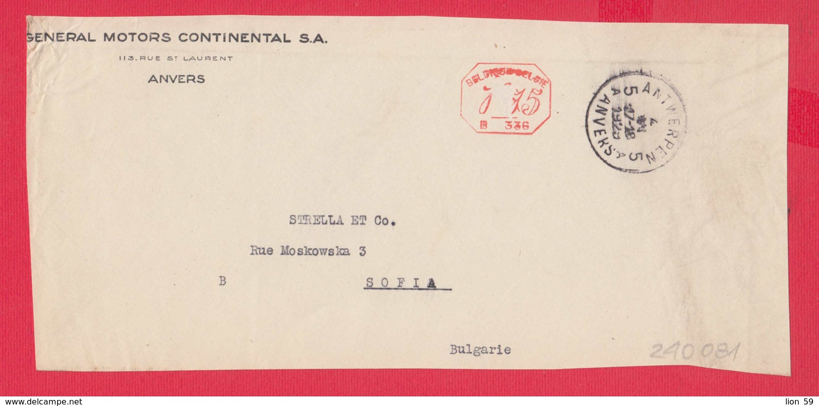 240081 / Belgium - ANVERS 1929 - 1.75 F. (B. 336) - GENERAL MOTORS CONTINENTAL S.A. - Franking Machine , EMA - ...-1959