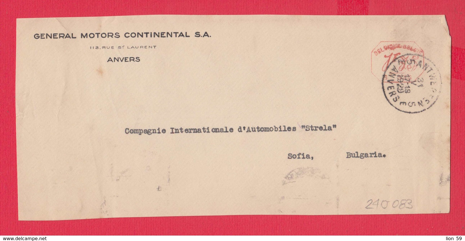 240083 / Belgium - ANVERS 1929 - 1.75 F. (B. 336) - GENERAL MOTORS CONTINENTAL S.A. - Franking Machine , EMA - ...-1959